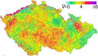 Větrná mapa ČR ve výšce 10 m nad povrchem (2005)